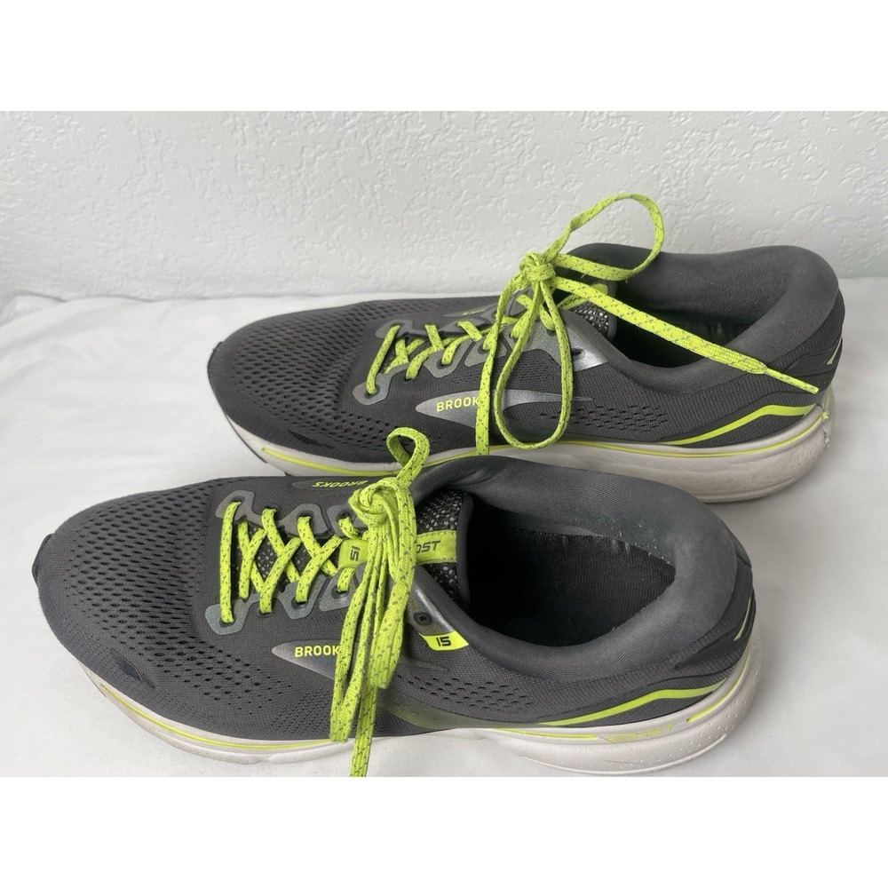 Brooks Ghost 15 Men's 12D Gray /Neon Green Running Athletic Shoes - Picture 2 of 10